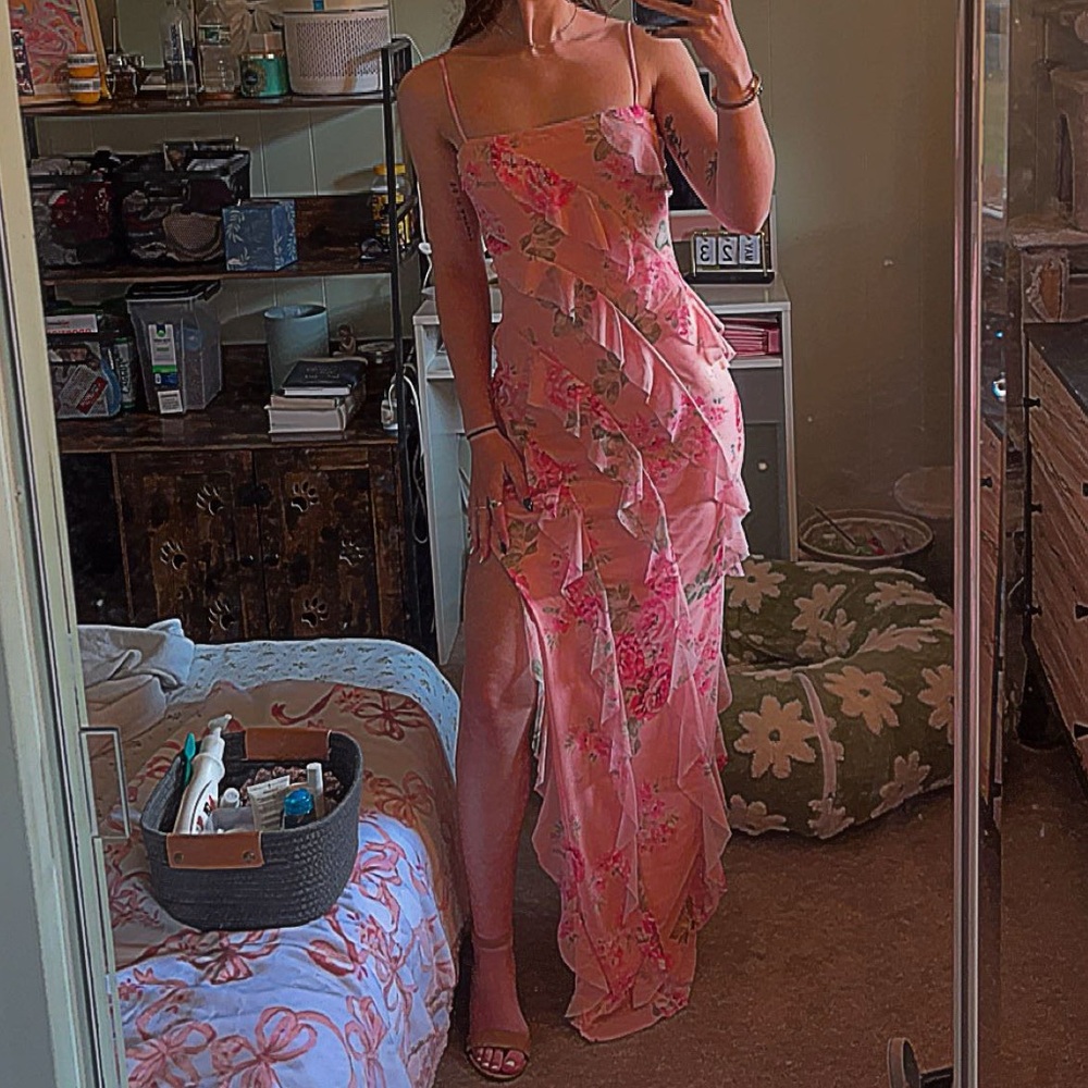 The Vintage Shop Pink Floral Asymmetrical Dress